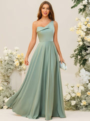 A-Line/Princess One Shoulder Sleeveless Asymmetrical Floor-Length Bridesmaid Dresses