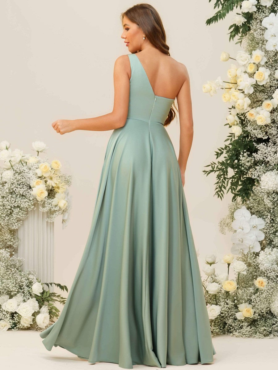 A-Line/Princess One Shoulder Sleeveless Asymmetrical Floor-Length Bridesmaid Dresses