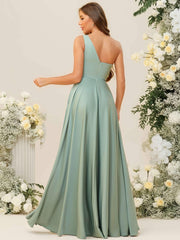 A-Line/Princess One Shoulder Sleeveless Asymmetrical Floor-Length Bridesmaid Dresses