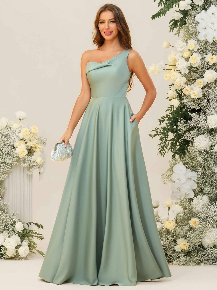 A-Line/Princess One Shoulder Sleeveless Asymmetrical Floor-Length Bridesmaid Dresses
