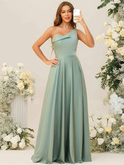 A-Line/Princess One Shoulder Sleeveless Asymmetrical Floor-Length Bridesmaid Dresses