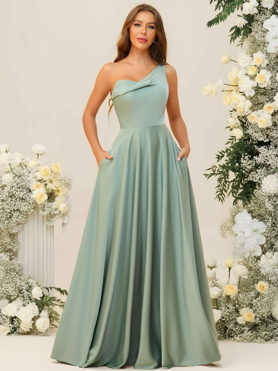 A-Line/Princess One Shoulder Sleeveless Asymmetrical Floor-Length Bridesmaid Dresses