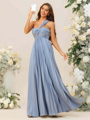 A-Line/Princess One Shoulder Pleated Asymmetrical Floor-Length Bridesmaid Dresses