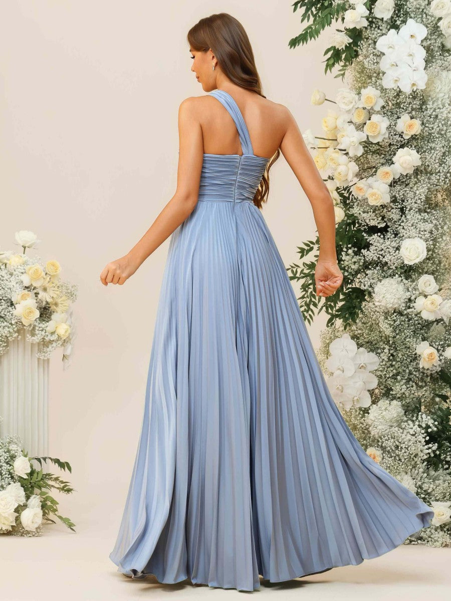 A-Line/Princess One Shoulder Pleated Asymmetrical Floor-Length Bridesmaid Dresses