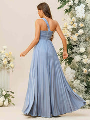 A-Line/Princess One Shoulder Pleated Asymmetrical Floor-Length Bridesmaid Dresses