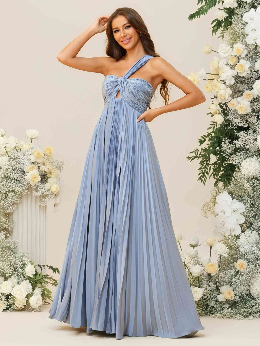 A-Line/Princess One Shoulder Pleated Asymmetrical Floor-Length Bridesmaid Dresses