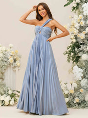 A-Line/Princess One Shoulder Pleated Asymmetrical Floor-Length Bridesmaid Dresses