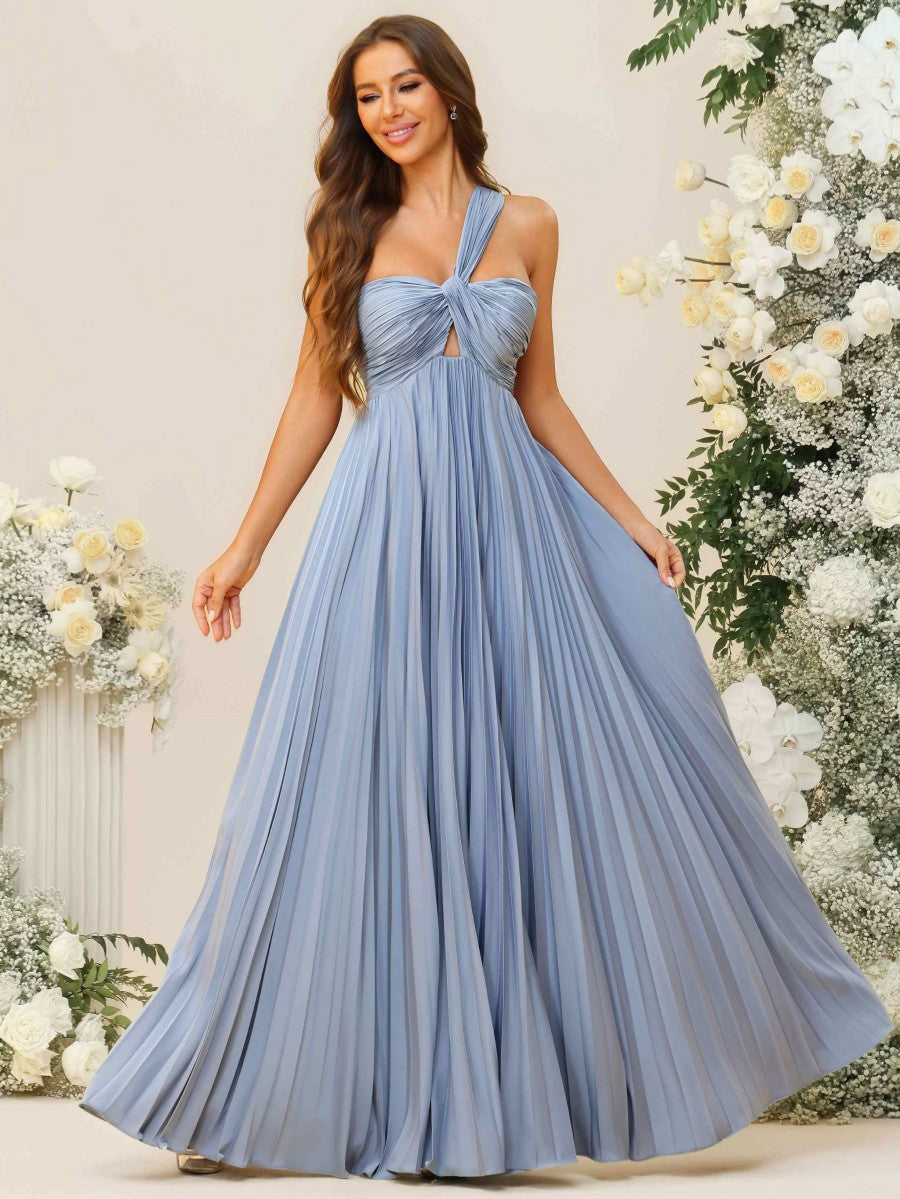 A-Line/Princess One Shoulder Pleated Asymmetrical Floor-Length Bridesmaid Dresses