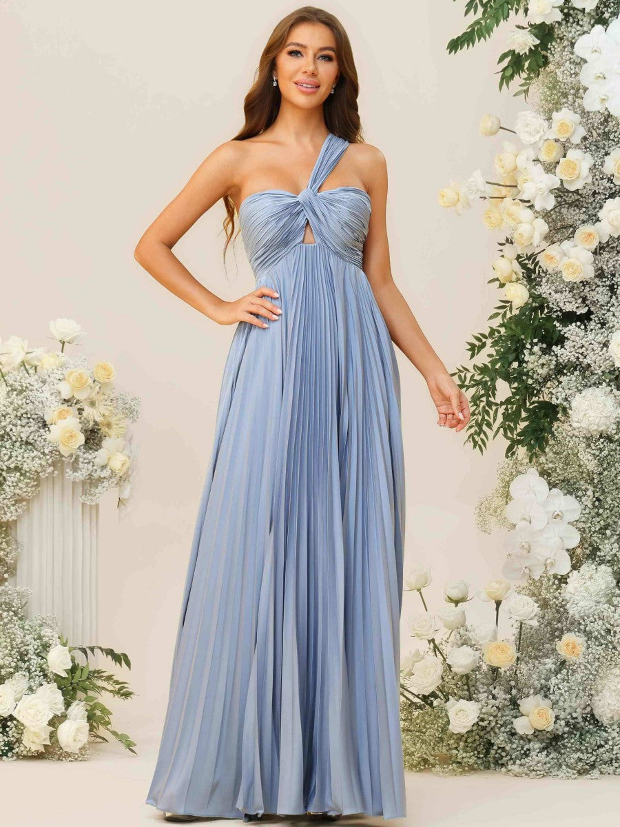 A-Line/Princess One Shoulder Pleated Asymmetrical Floor-Length Bridesmaid Dresses