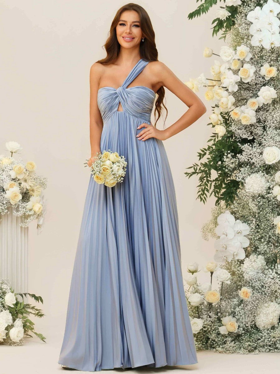 A-Line/Princess One Shoulder Pleated Asymmetrical Floor-Length Bridesmaid Dresses