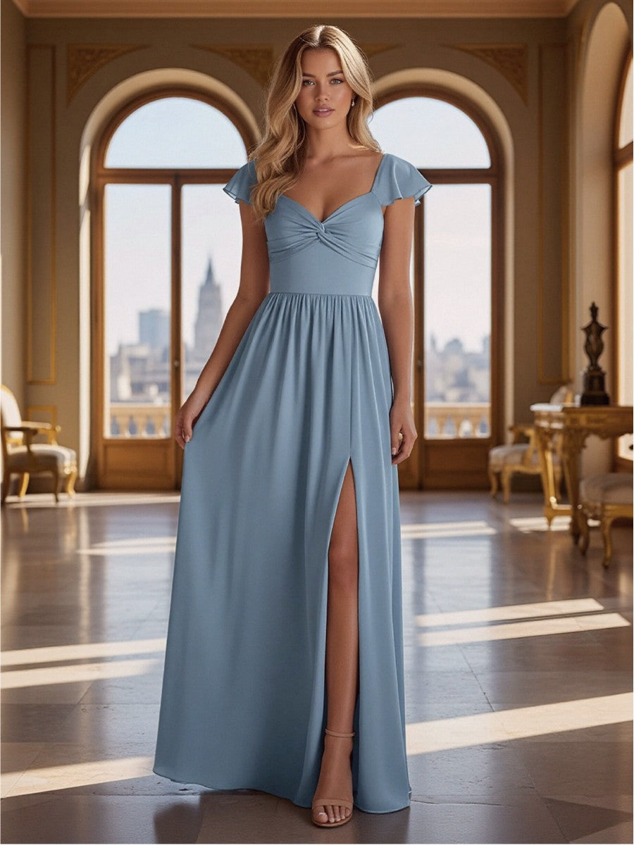 A-Line V-Neck Ruched Floor-Length Bridesmaid Dresses
