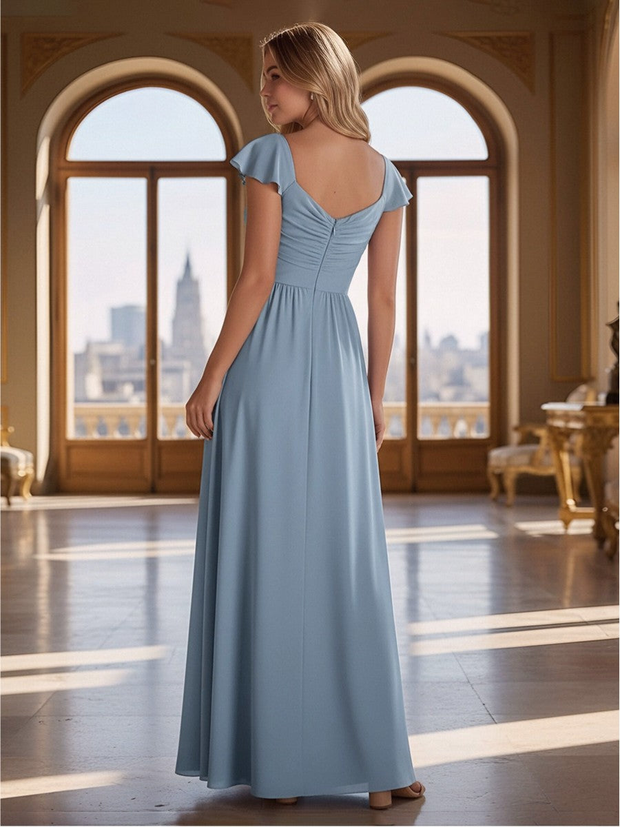 A-Line V-Neck Ruched Floor-Length Bridesmaid Dresses
