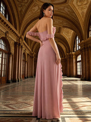 A-Line Off-Shoulder Sweetheart Ruffle Floor-Length Bridesmaid Dresses