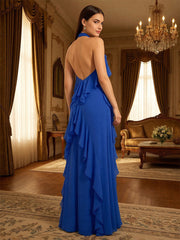 A-Line Halter Ruffle Chiffon Floor-Length Bridesmaid Dresses