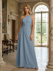 A-Line One Shoulder Ruched Floor-Length Bridesmaid Dresses for Women