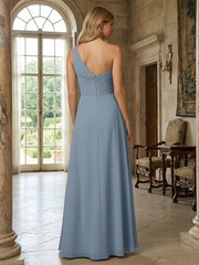 A-Line One Shoulder Ruched Floor-Length Bridesmaid Dresses for Women
