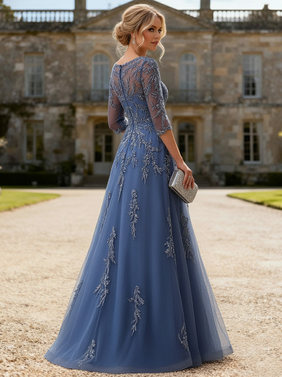 A-Line/Princess Long Sleeve Floor-Length Mother of the Bride Dresses with Lace Appliques