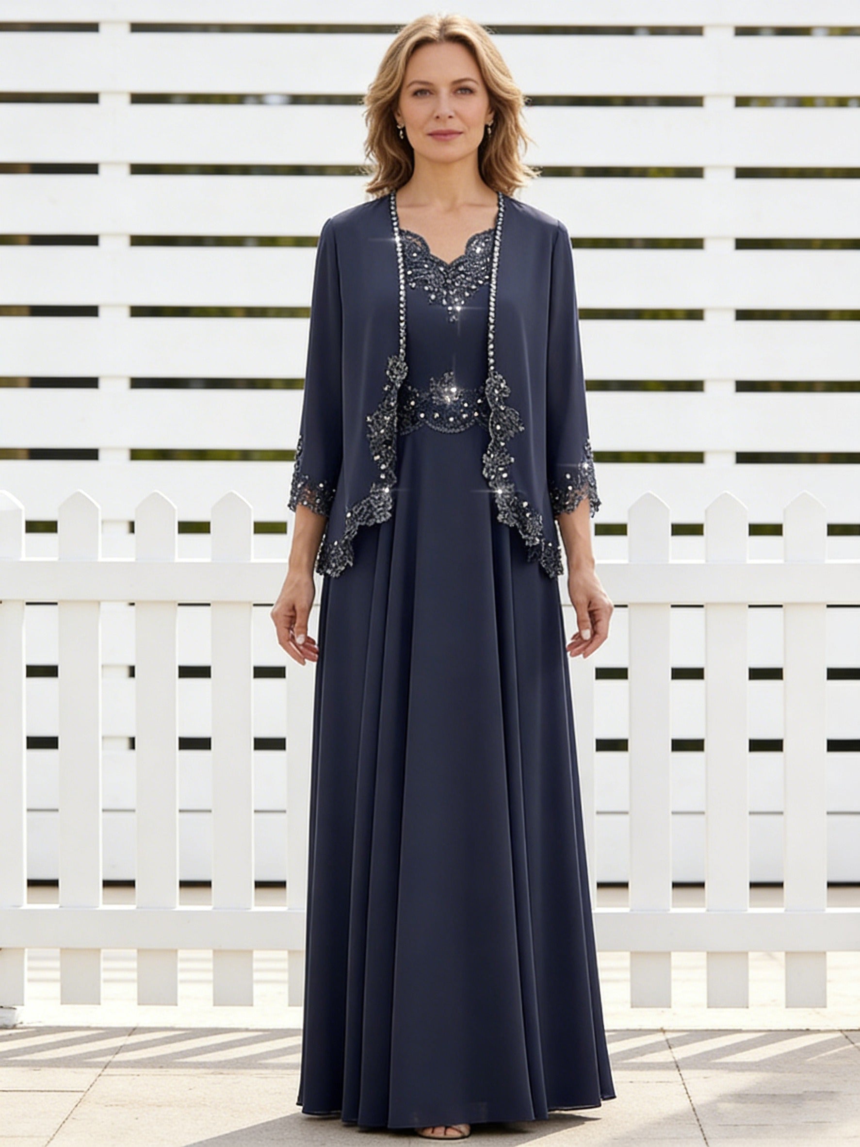 A-Line/Princess 2 Piece Floor-Length Formal Mother of the Bride Dresses with Jacket