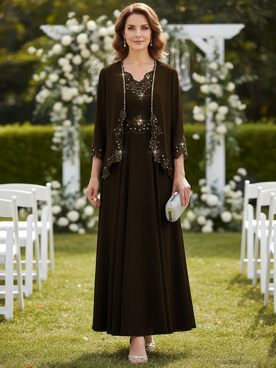 A-Line/Princess 2 Piece Floor-Length Formal Mother of the Bride Dresses with Jacket