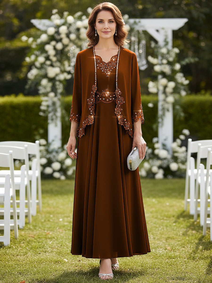 A-Line/Princess 2 Piece Floor-Length Formal Mother of the Bride Dresses with Jacket