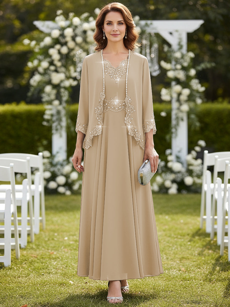 A-Line/Princess 2 Piece Floor-Length Formal Mother of the Bride Dresses with Jacket