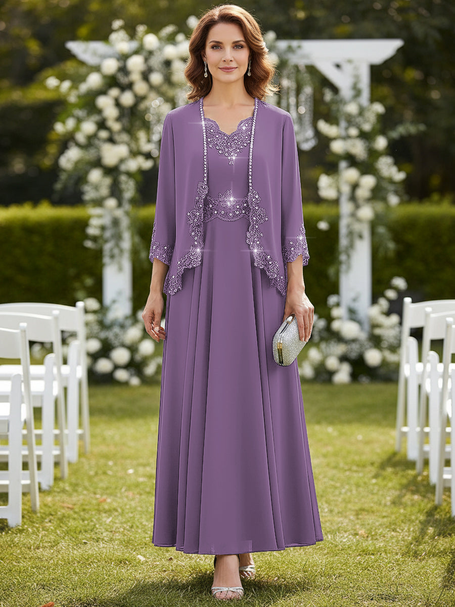 A-Line/Princess 2 Piece Floor-Length Formal Mother of the Bride Dresses with Jacket