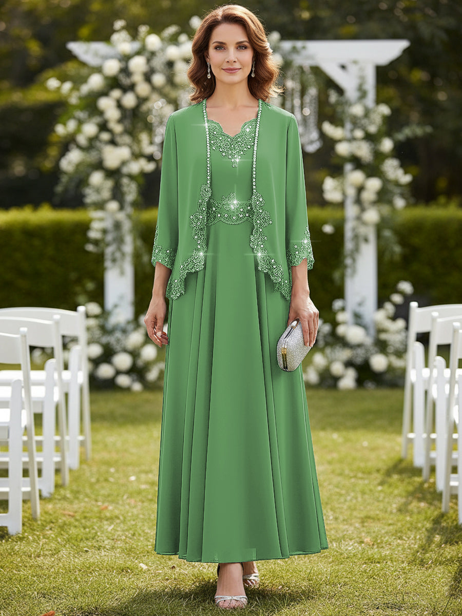 A-Line/Princess 2 Piece Floor-Length Formal Mother of the Bride Dresses with Jacket