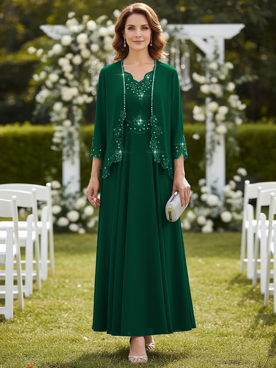 A-Line/Princess 2 Piece Floor-Length Formal Mother of the Bride Dresses with Jacket