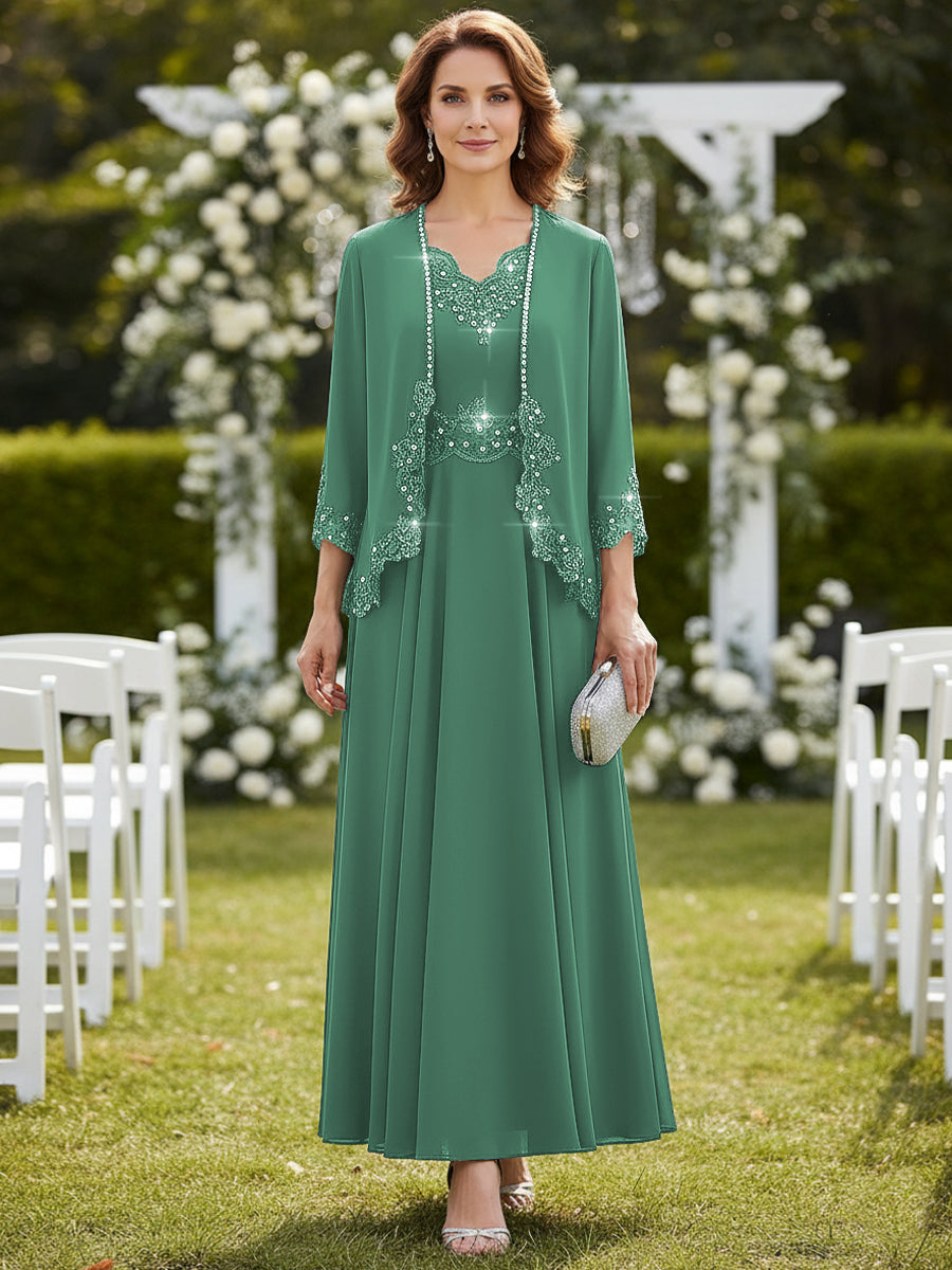 A-Line/Princess 2 Piece Floor-Length Formal Mother of the Bride Dresses with Jacket