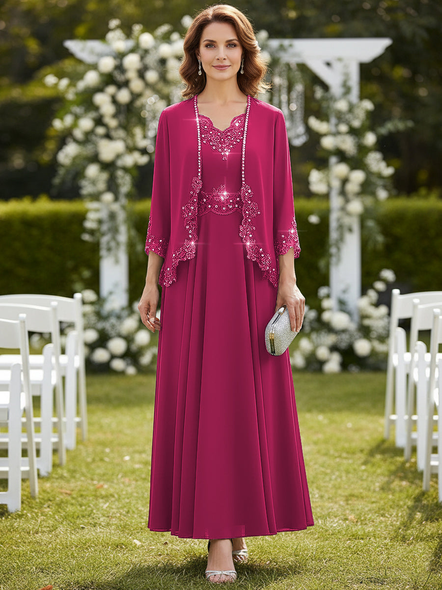 A-Line/Princess 2 Piece Floor-Length Formal Mother of the Bride Dresses with Jacket
