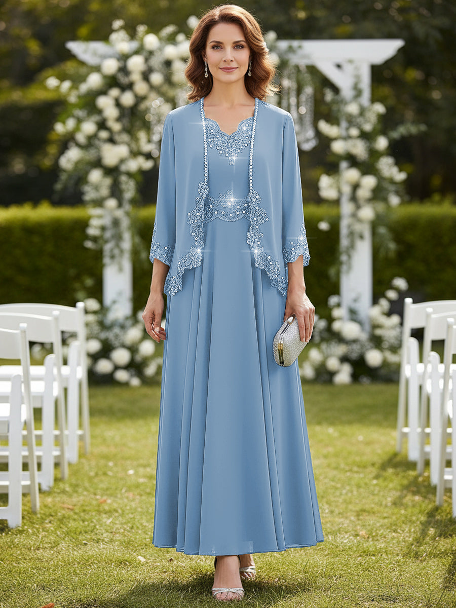 A-Line/Princess 2 Piece Floor-Length Formal Mother of the Bride Dresses with Jacket