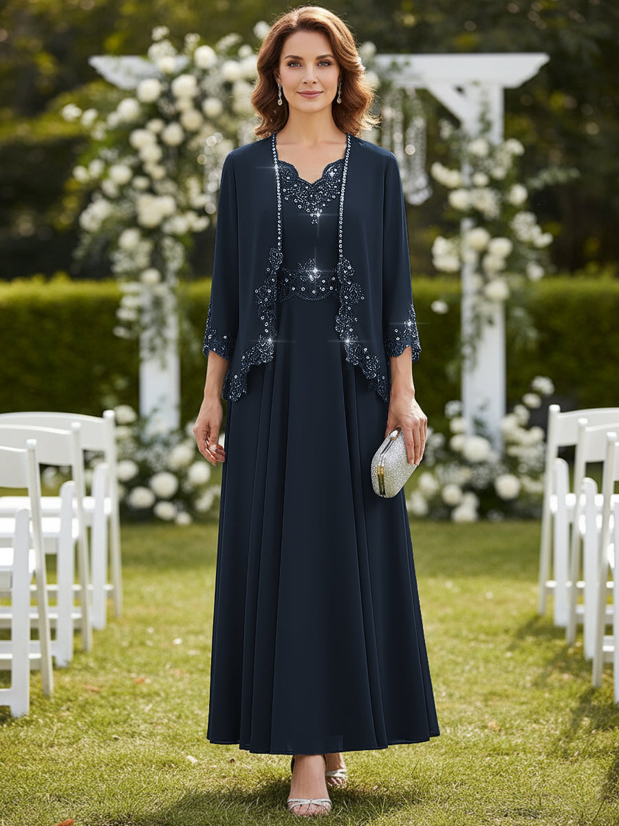 A-Line/Princess 2 Piece Floor-Length Formal Mother of the Bride Dresses with Jacket