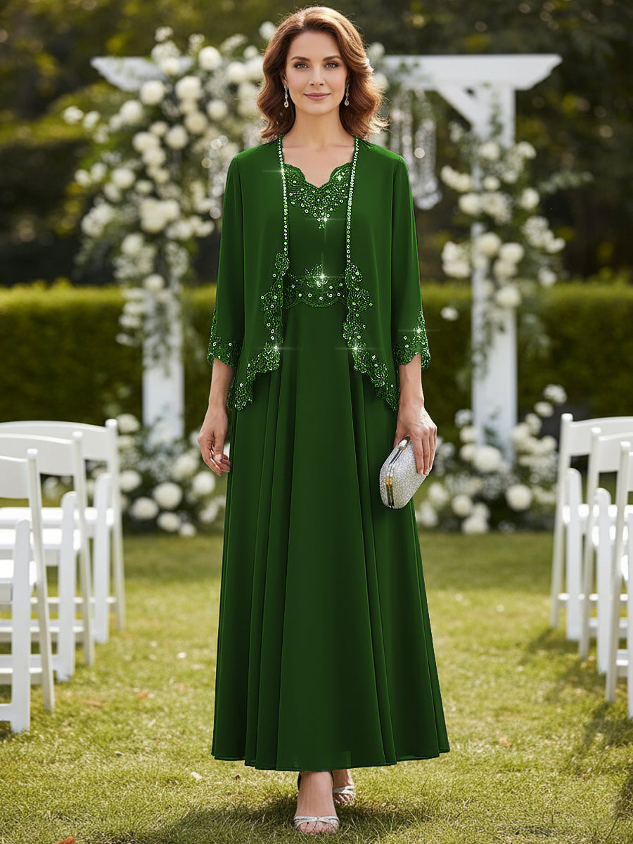 A-Line/Princess 2 Piece Floor-Length Formal Mother of the Bride Dresses with Jacket