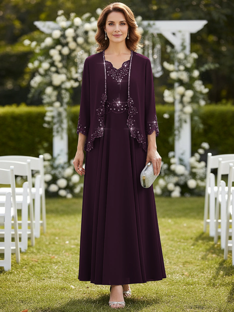 A-Line/Princess 2 Piece Floor-Length Formal Mother of the Bride Dresses with Jacket