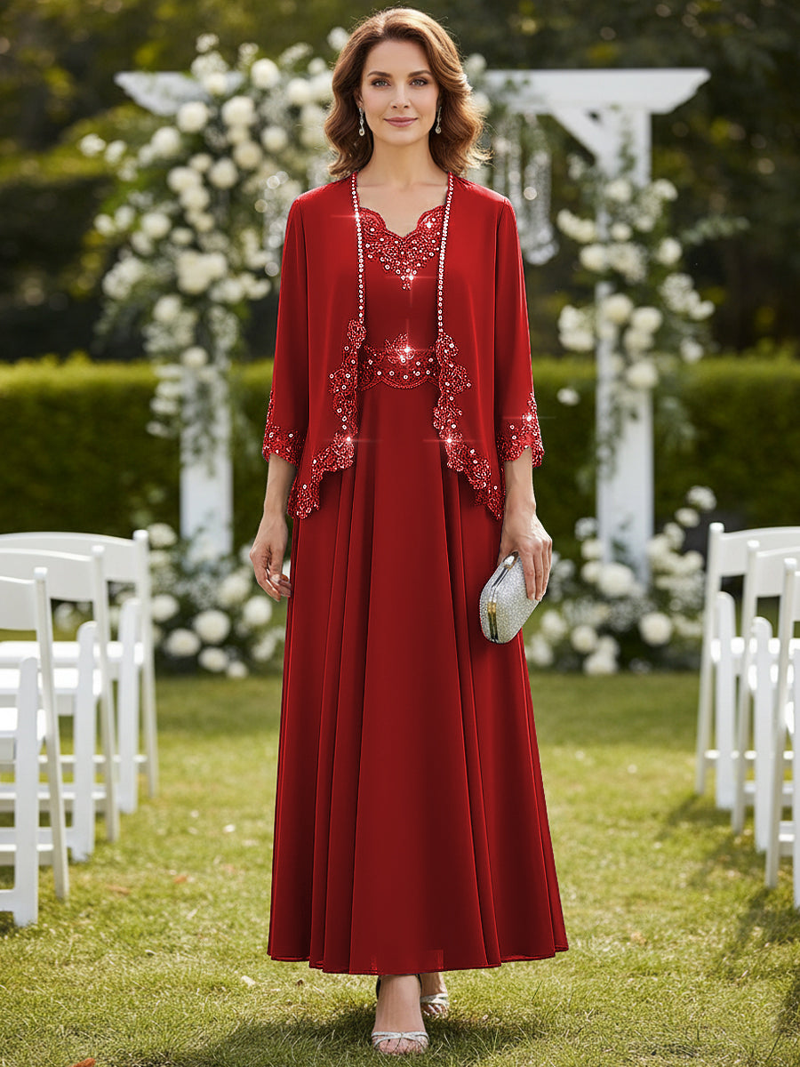 A-Line/Princess 2 Piece Floor-Length Formal Mother of the Bride Dresses with Jacket