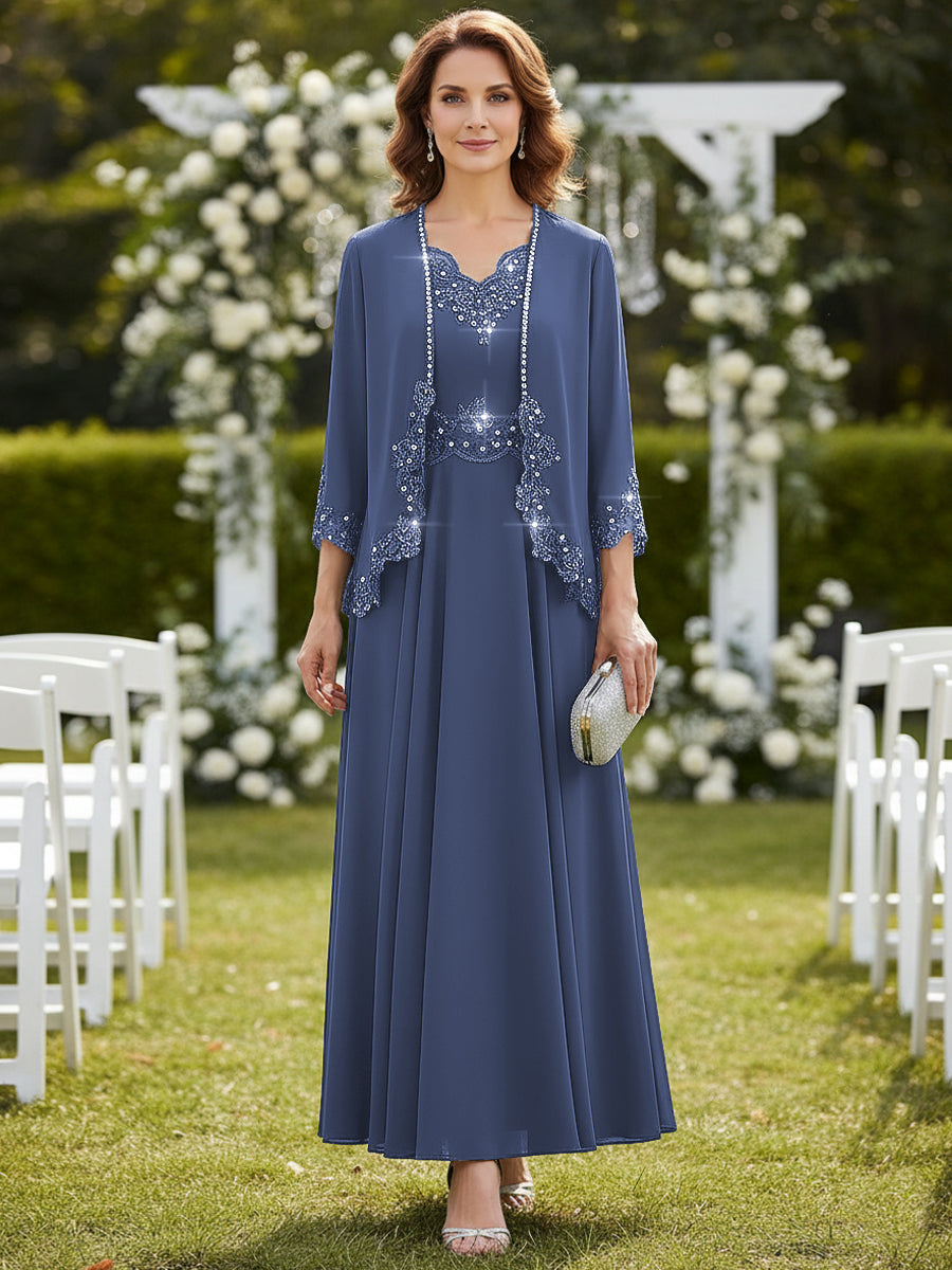 A-Line/Princess 2 Piece Floor-Length Formal Mother of the Bride Dresses with Jacket