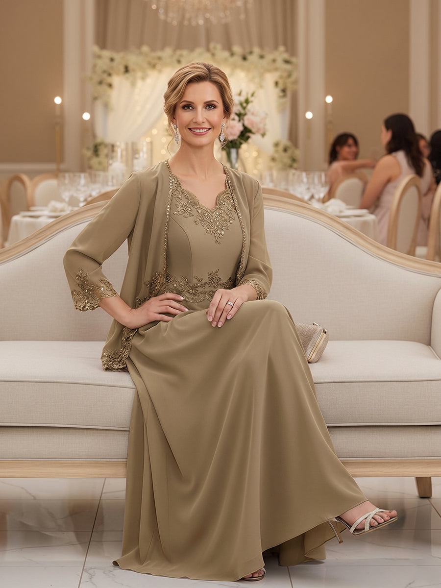 A-Line/Princess 2 Piece Floor-Length Formal Mother of the Bride Dresses with Jacket