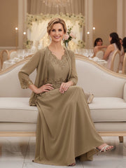 A-Line/Princess 2 Piece Floor-Length Formal Mother of the Bride Dresses with Jacket