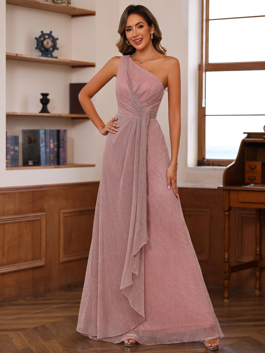A-Line/Princess One Shoulder Floor-Length Mother of the Bride Dresses with Pleats