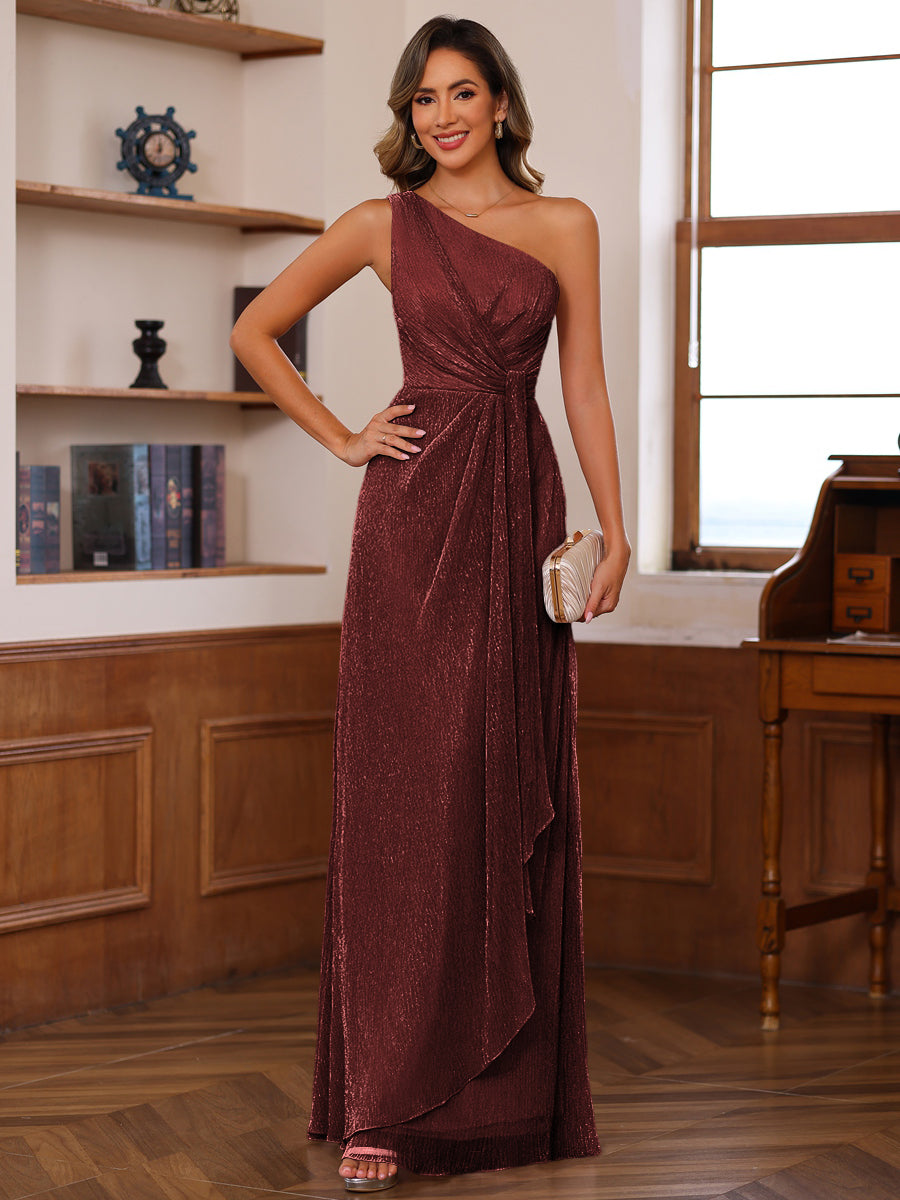 A-Line/Princess One Shoulder Floor-Length Mother of the Bride Dresses with Pleats