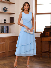 A-Line/Princess Pleated Two-Piece Tea-Length Mother of the Bride Dresses with Cascading Ruffles