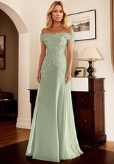 A-Line/Princess Off Shoulder Floor-Length Mother of the Bride Dresses with Lace Appliques