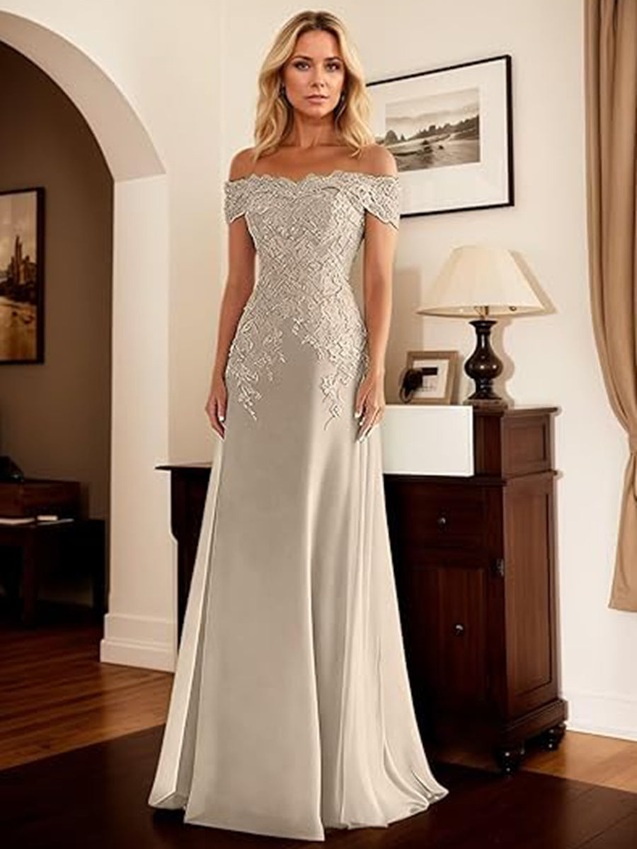 A-Line/Princess Off Shoulder Floor-Length Mother of the Bride Dresses with Lace Appliques