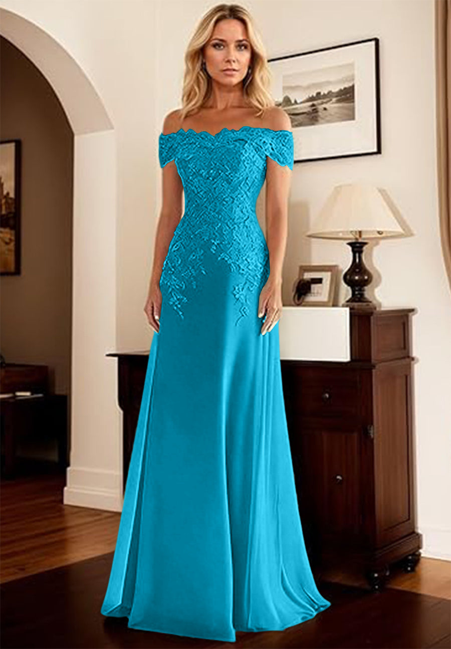 A-Line/Princess Off Shoulder Floor-Length Mother of the Bride Dresses with Lace Appliques