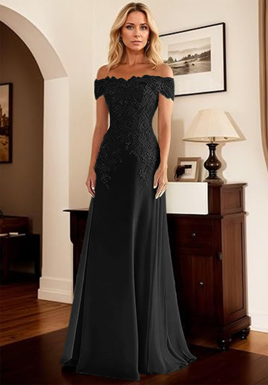 A-Line/Princess Off Shoulder Floor-Length Mother of the Bride Dresses with Lace Appliques