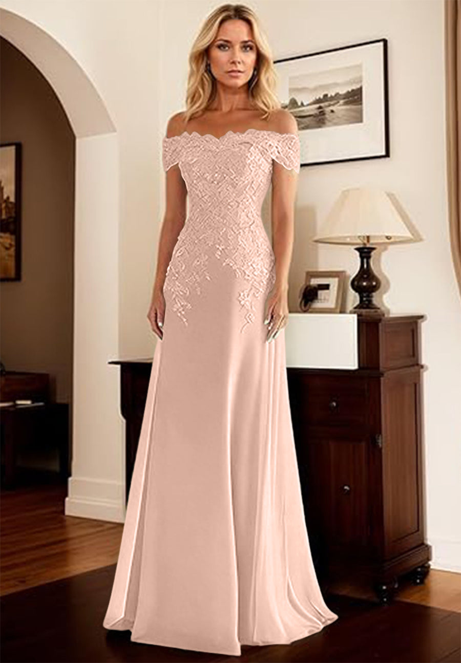 A-Line/Princess Off Shoulder Floor-Length Mother of the Bride Dresses with Lace Appliques