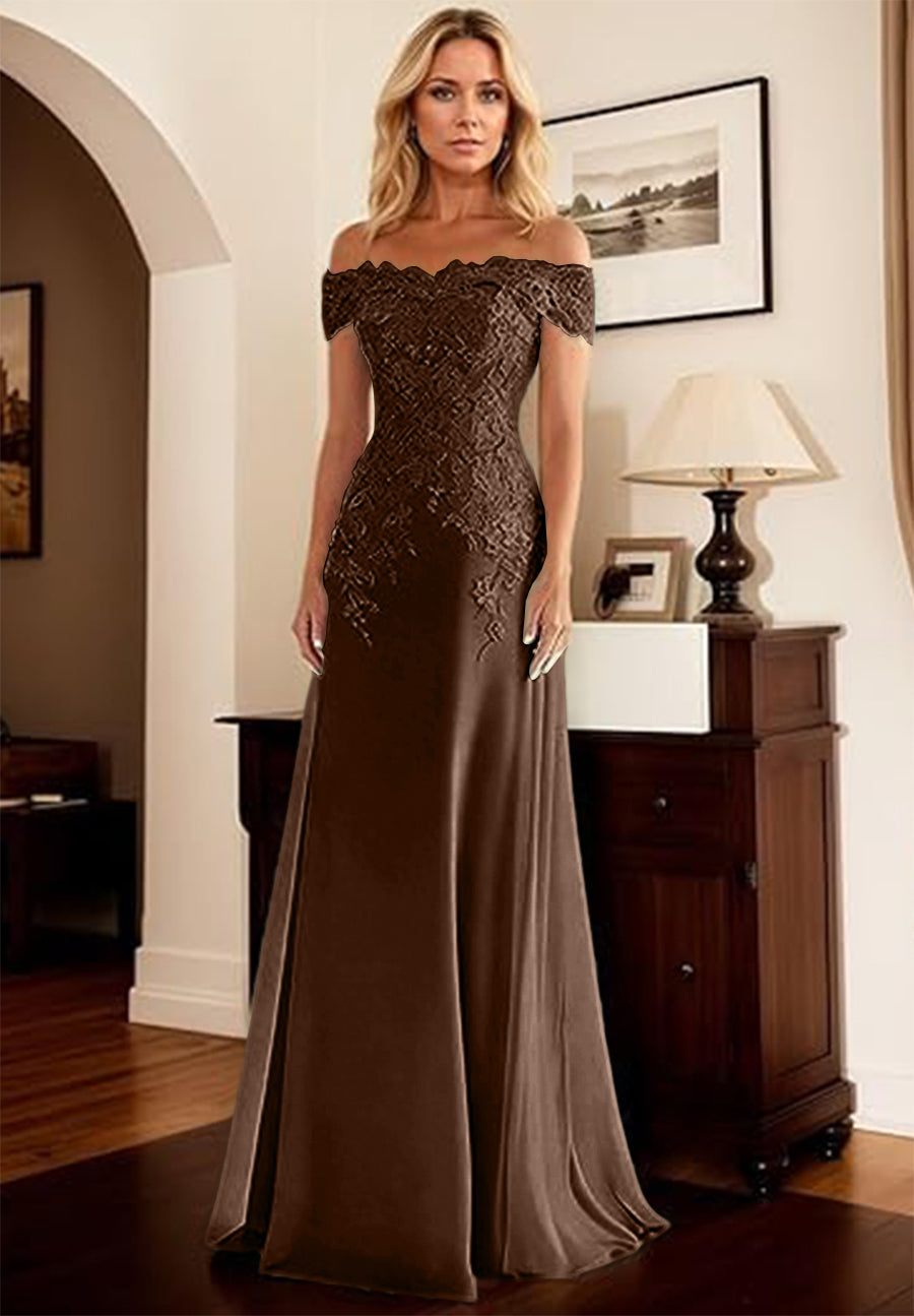 A-Line/Princess Off Shoulder Floor-Length Mother of the Bride Dresses with Lace Appliques