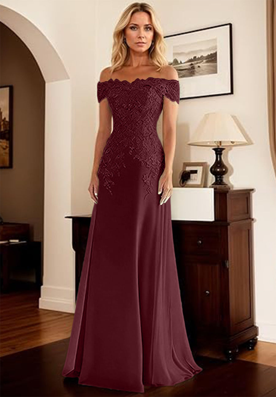 A-Line/Princess Off Shoulder Floor-Length Mother of the Bride Dresses with Lace Appliques