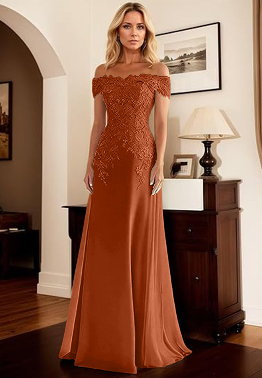 A-Line/Princess Off Shoulder Floor-Length Mother of the Bride Dresses with Lace Appliques