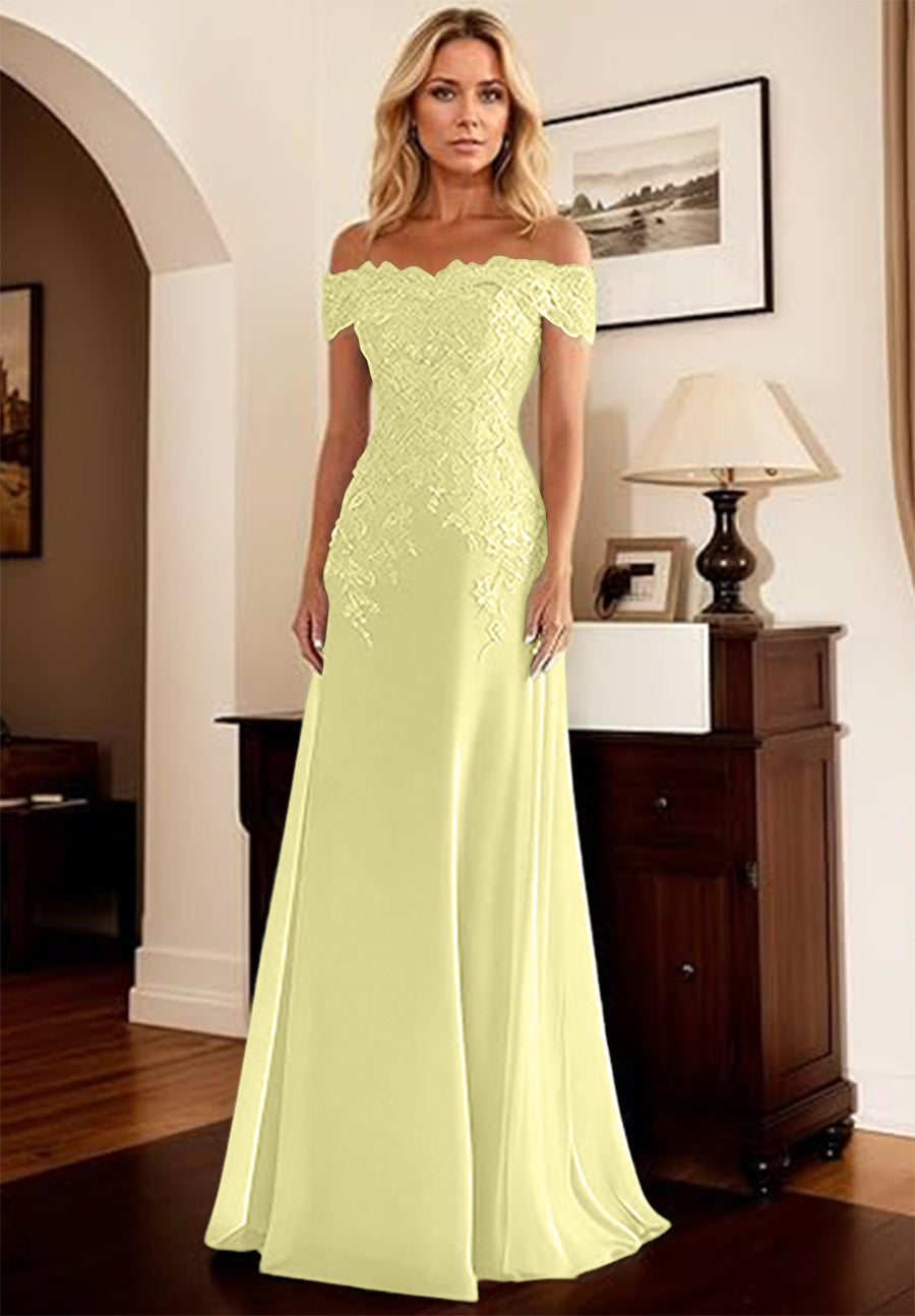 A-Line/Princess Off Shoulder Floor-Length Mother of the Bride Dresses with Lace Appliques
